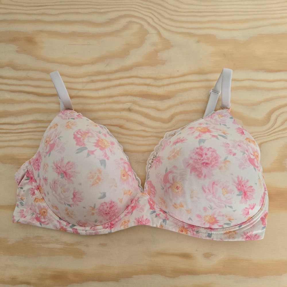 Victorias secret 36D Floral Print Padded Underwire nursing Bra Pink & Cream